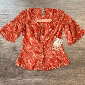 Vintage DaNang silk cotton floral blouse XS
